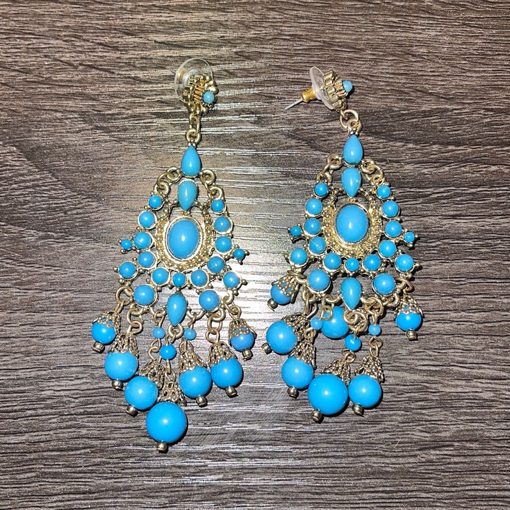 Turquoise Gold Played Drop Earrings